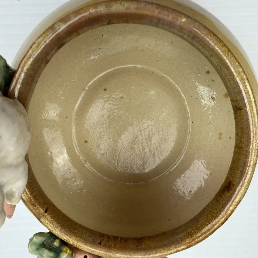 Vintage Easter Bunny Pottery Candy Bowl w Carrots Rabbit Spring Decor